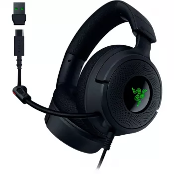 Razer Kraken V4 X – laidinės ausinės žaidimams (TriForce 40 mm tvarkyklės, įtraukiamas kardioidinis mikrofonas, 7.1 erdvinis garsas, Chroma RGB, skirta PC, konsolei ir telefonui)
