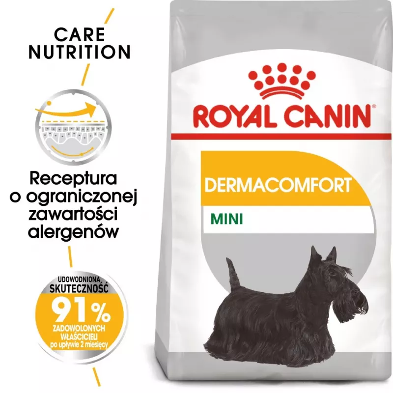 ROYAL CANIN Mini Dermacomfort – sausas ėdalas suaugusiems mažų veislių šunims su jautria, linkusia sudirgti oda – 3 kg