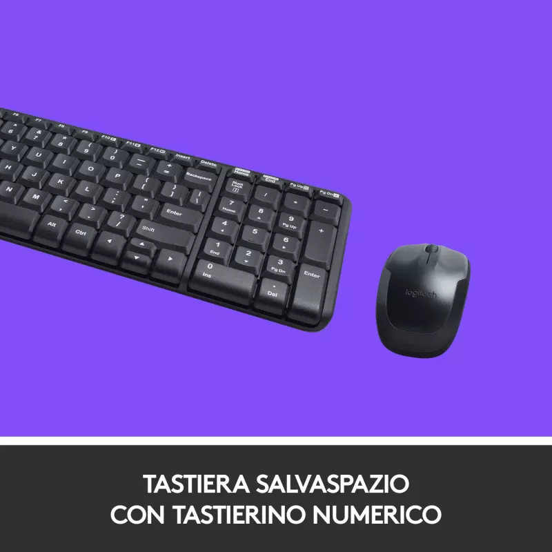 Logitech Wireless Combo MK220 - belaidis klaviatūros ir pelės rinkinys - 2,4 GHz - itališkas išdėstymas - tamsiai pilka (920-003721)
