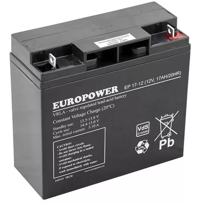 Akumuliatorius europower EP serijos 12V 17Ah sandarus švino-rūgštinis AGM – tarnavimo laikas 6–9 metai