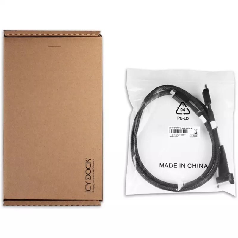 Icy Dock MB302L-B kabelis iš MCIO 8i (SFF-TA-1016) į 2x OCuLink 4i (SFF-8611), PCIe 4.0, 0,5 m