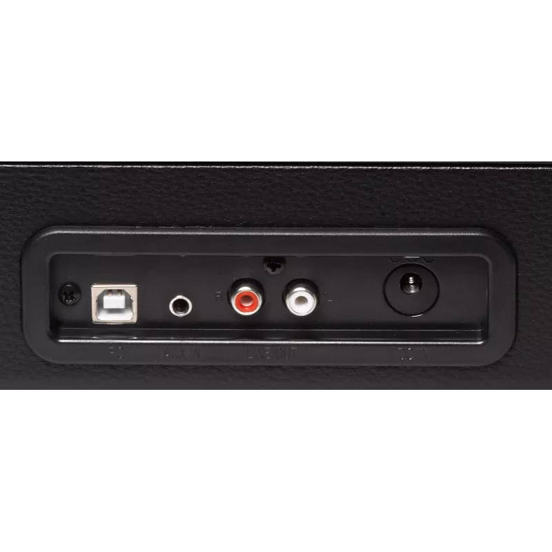 Denver VPL-120BLACK juodas diržinis USB patefonas su įmontuotais garsiakalbiais