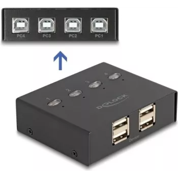 DeLOCK USB 2.0 jungiklis 4 kompiuteriams ir 4 įrenginiams, juodas, 0,48 Gbit/s