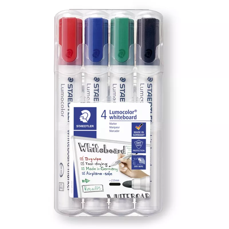 Markeris Staedtler Lumocolor 351 WP4 su kulka antgaliu juoda mėlyna žalia raudona (4 vnt.)
