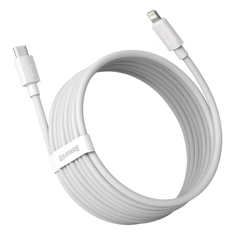 Baseus Simple Wisdom duomenų kabelių rinkinys USB-C į Lightning PD 20W (2 vnt./kompl.) 1,5 m Baltas