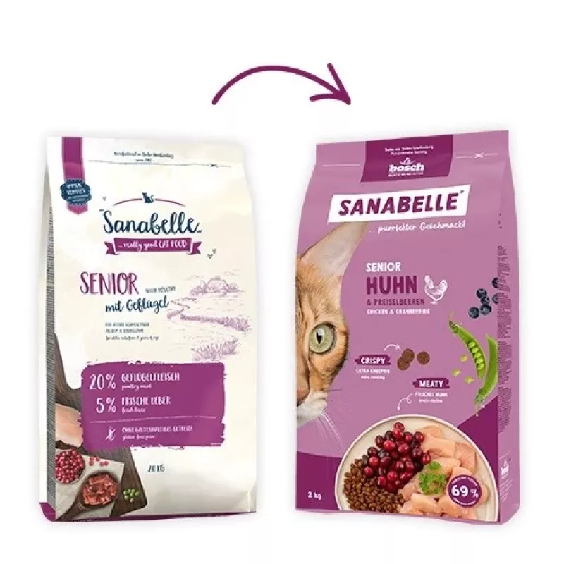 Sausas kačių maistas Bosch Sanabelle Life Senior vištiena ir spanguolės, 8 kg, 29% baltymų, 13% riebalų