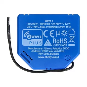 Išmanioji relė Shelly Qubino Wave 1 Plastikas 110–240V 16A, Z-Wave 868,4 MHz, mėlyna, montuojama ant sienos