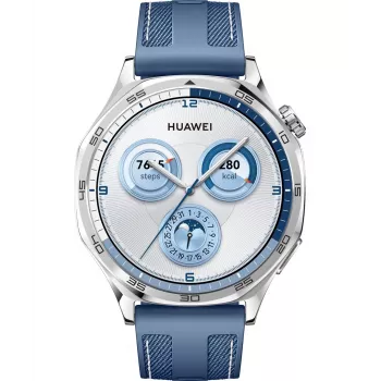 Išmanusis laikrodis HUAWEI WATCH GT5 46mm – 1,43 colio AMOLED ekranas, GPS, 524 mAh baterija, nerūdijančio plieno korpusas, mėlyna austa juosta