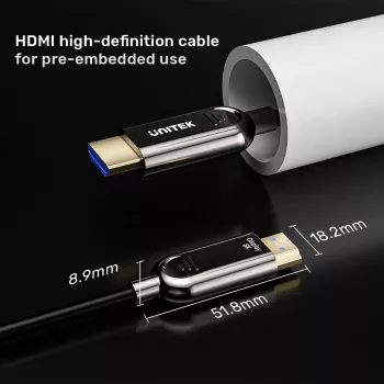 HDMI kabelis Unitek C11085GY01-15M — HDMI Type A į A, 30 m, HDMI 2.1, 8K@60Hz, 4K@144Hz, paauksuoti kontaktai, juodas