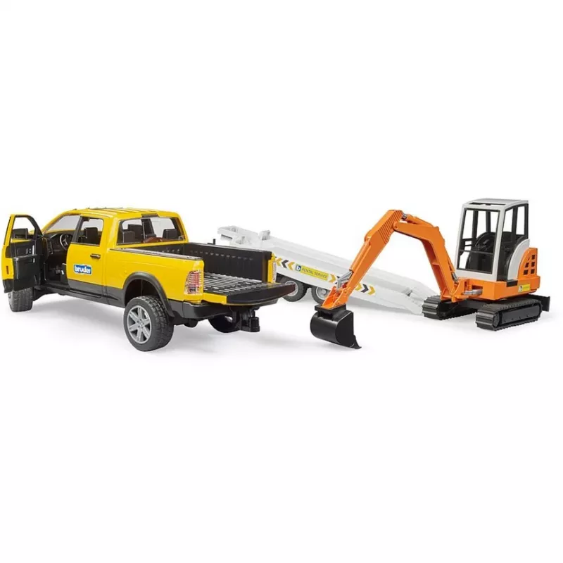 Bruder Dodge RAM 2500 Serviso automobilis su priekaba ir mini ekskavatoriumi