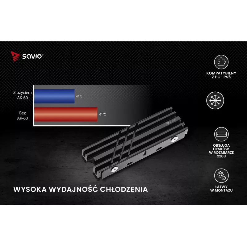 Oro aušintuvas SAVIO M.2 NVMe 2280 AK-60 Black, skirtas 22x80 mm SSD