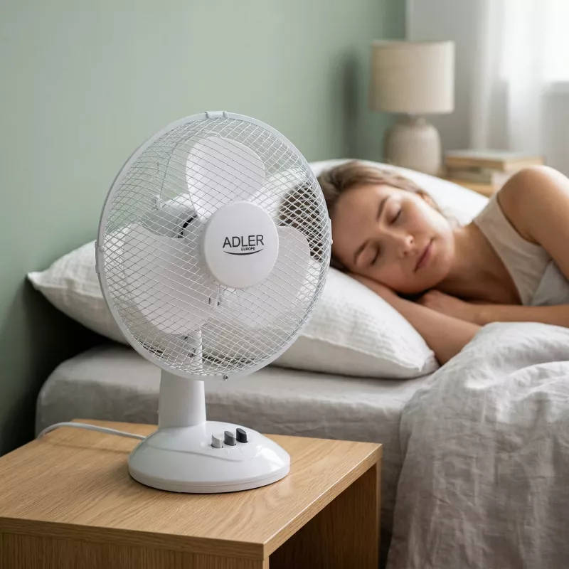 Adler AD 7302 stalinis ventiliatorius baltas 23 cm 2 greičiai su svyravimu 60 W