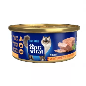 OptiVital mini skardinė – suaugusios katės mousse su kalakutiena 85g