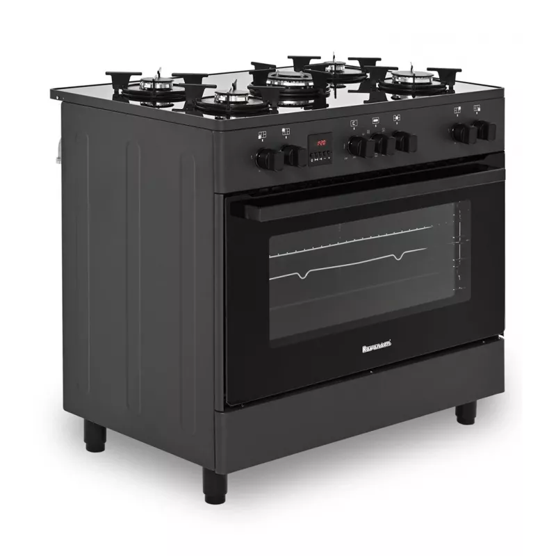 Laisvai pastatoma dujinė/elektrinė viryklė Ravanson KWGE-K90, 5 kaitvietės, 90 cm, orkaitė 105 L, liečiamasis valdymas