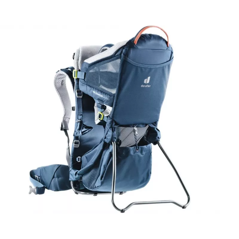 Kūdikio nešimo kuprinė DEUTER Kid Comfort Active – mėlyna, poliamidas, iki 22 kg, saulės stogelis, kojų atrama, VariQuick, Lite Air
