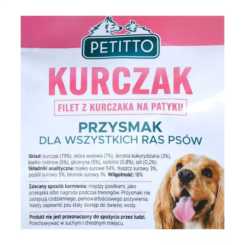 PETITTO Vištienos filė lazdelė šunims 500 g – dietinis paukštienos užkandis, 500 g plastikinė pakuotė