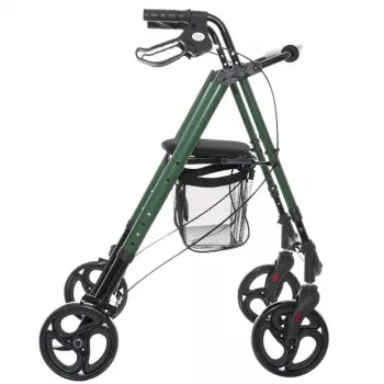Vaikštynė su sėdyne ir krepšiu MDH Green, aliumininis rėmas, 4 ratai, reguliuojamas aukštis, maks. apkrova 136 kg