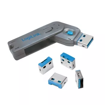 USB prievadų užraktas LogiLink AU0043 (mėlynas, 1 raktas + 4 užraktai)