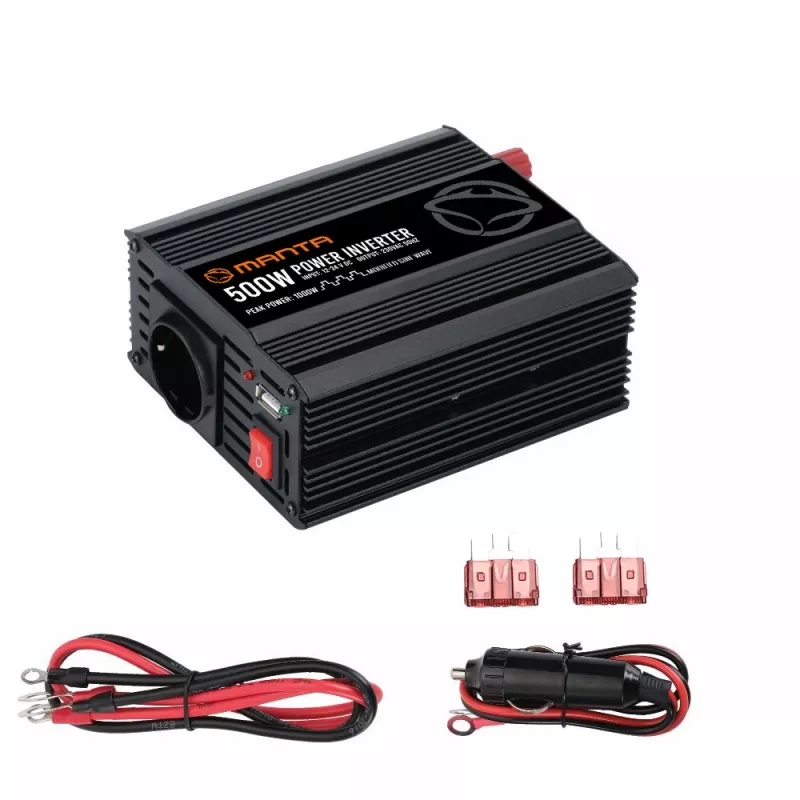 Maitinimo keitiklis MANTA MPI500M 500W nuolatinė / 1000W didžiausia galia nuo 12V DC į 230V AC