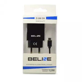 Keliautojas įkroviklis Beline Beli0011 — 2×USB prievadai, microUSB laidas, 2A išėjimas, juodas