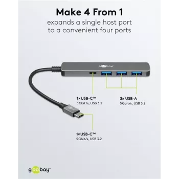 Goobay Slim 4 prievadų USB 3.2 mazgas USB-C / USB-A 5 Gbit/s (79158)
