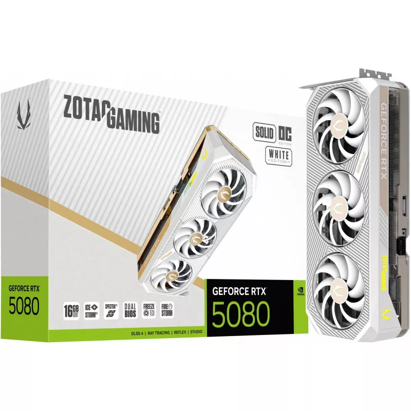 Vaizdo plokštė ZOTAC GAMING GeForce RTX 5080 SOLID OC White Edition 16 GB GDDR7