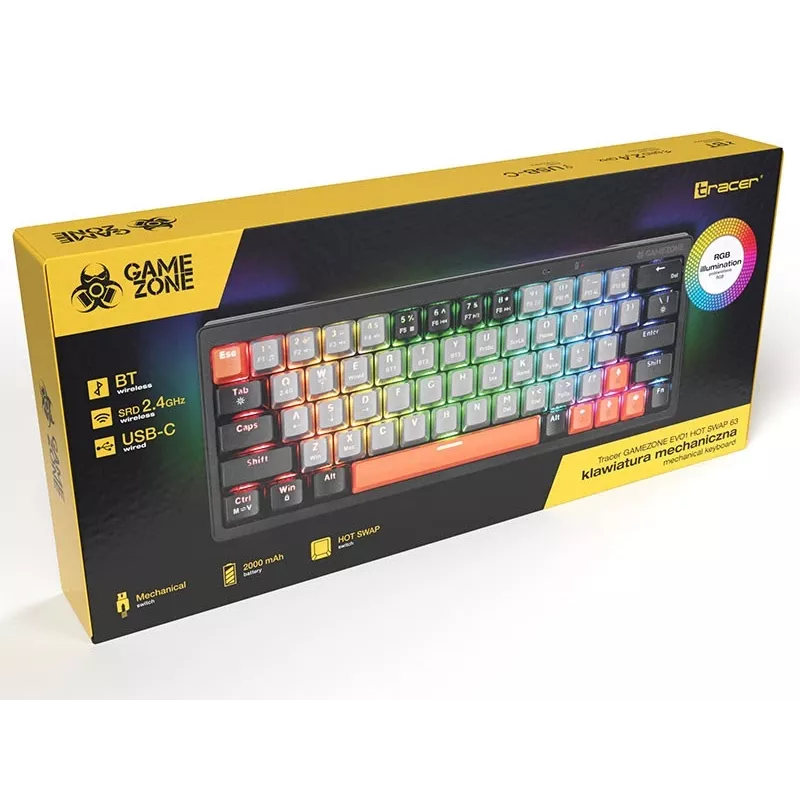 Mechaninė klaviatūra Tracer GAMEZONE EVO1 HOT SWAP 63 (Pilka) TRAKLA47297