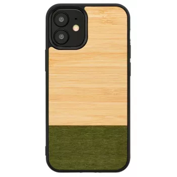 Dėklas iPhone 12 mini iš bambuko ir polikarbonato – Bamboo Forest juodas