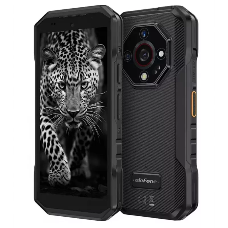 Išmanusis telefonas UleFone Armor X32 — 5,65 colio (14,3 cm), Android 14, 6 GB RAM, 128 GB, 48 MP triguba kamera, 5500 mAh, IP68/IP69K, Dual SIM, Juoda
