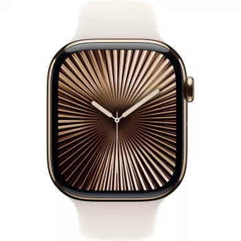 APPLE Watch Series 10 GPS + Cellular 46mm Auksinis Titano Korpusas su Šviesiai Smėlio Spalvos Sportine Juosta - S/M