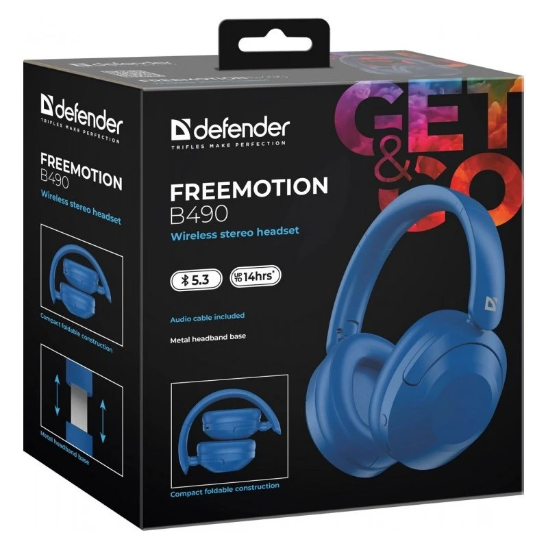 Belaidės ausinės Defender Fre Emotion B490 mėlynos, antausinės, Bluetooth, įmontuotas mikrofonas