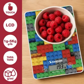 Virtuvinės svarstyklės Beper P102BIL005 – skaitmeninės, 5 kg, 1 g, spalvingi plyteliai
