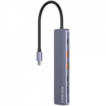 USB Type-C stotelė CANYON DS-17 – HDMI, USB 3.2 Gen 1 A, USB-C, MicroSD, 10000 Mbit/s, pilka