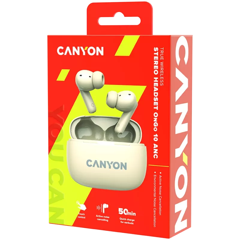 Canyon CNS-TWS10BG belaidės ausinės TWS į ausis, ANC, Bluetooth 5.3, USB-C, smėlio spalvos