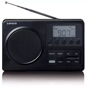 Nešiojamas radijas Lenco MPR-035BK – FM/AM, maitinimas iš tinklo arba baterijų, 2,5 colio LCD, 20 FM išankstinių nustatymų, 3,5 mm išėjimas