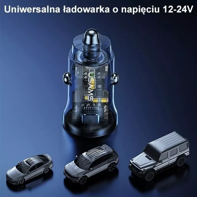 Automobilinis įkroviklis usams CC164CC01 30W su 1×USB-A ir 1×USB-C greitajam įkrovimui