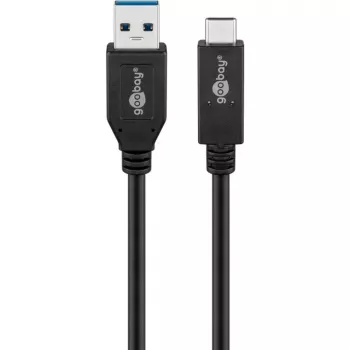 Wentronic goobay USB laidas – USB-C (kištukas) į USB Type A (kištukas) – USB 3.1 Gen 2, 3 A, 50 cm, apvalus, juodas (41073)