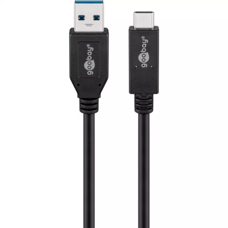 Wentronic goobay USB laidas – USB-C (kištukas) į USB Type A (kištukas) – USB 3.1 Gen 2, 3 A, 50 cm, apvalus, juodas (41073)