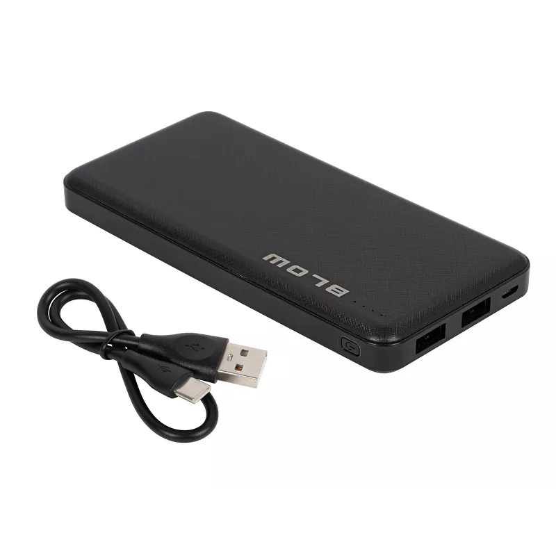 Nešiojamas power bank BLOW PB10A 10000 mAh polimerinė baterija, 2x USB-A išėjimai, 22,5 W bendra galia, Micro‑USB įėjimas, juoda