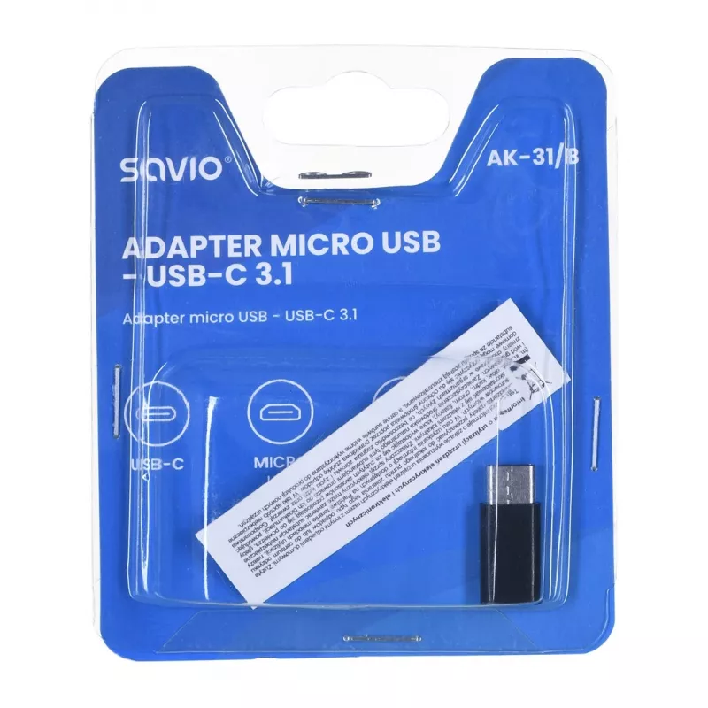 Savio AK-31 / B adapteris Micro USB į USB 3.1 Type C, juodas