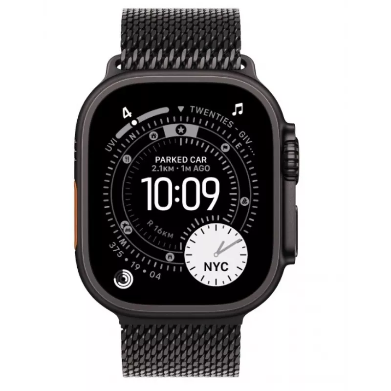 Išmanusis laikrodis Apple Watch Ultra 3 GPS + Cellular 49 mm juodas titano korpusas su juodos spalvos titano Milano apyranke (vidutinė)