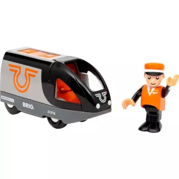 BRIO keleivinis traukinys 63604700 oranžinis-juodas, medinis žaislinis traukinukas, suderinamas su BRIO bėgiais