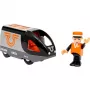 BRIO keleivinis traukinys 63604700 oranžinis-juodas, medinis žaislinis traukinukas, suderinamas su BRIO bėgiais