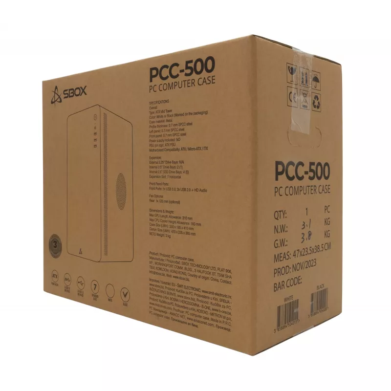 Kompiuterio korpusas Sbox PCC-500 Juodas ATX