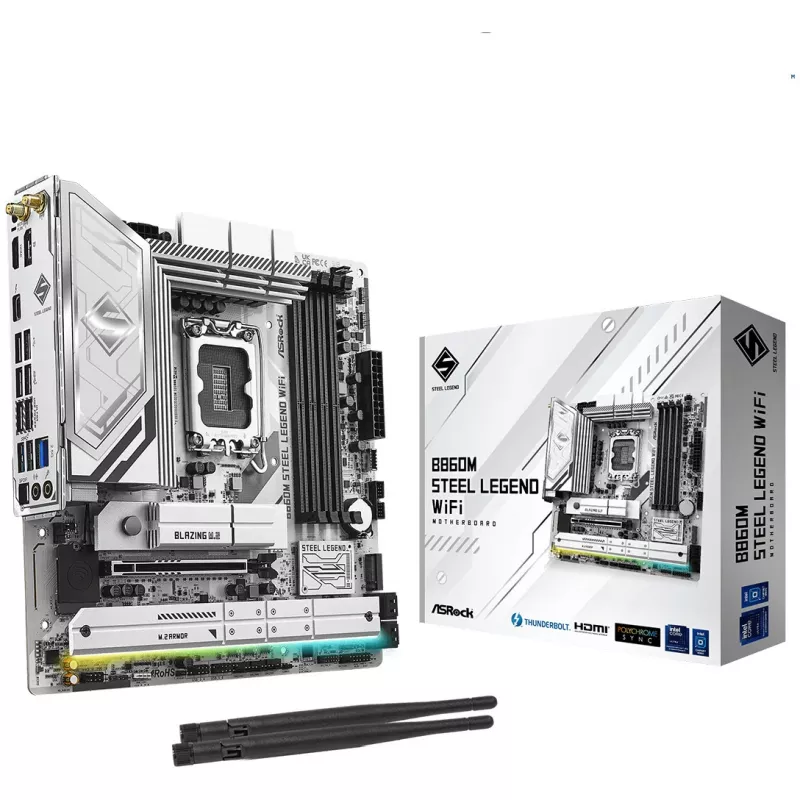 Pagrindinė plokštė ASRock B860M Steel Legend WiFi — Intel B860, LGA 1851, micro-ATX, DDR5, 4 DIMM, Wi-Fi 6E, 2.5GbE