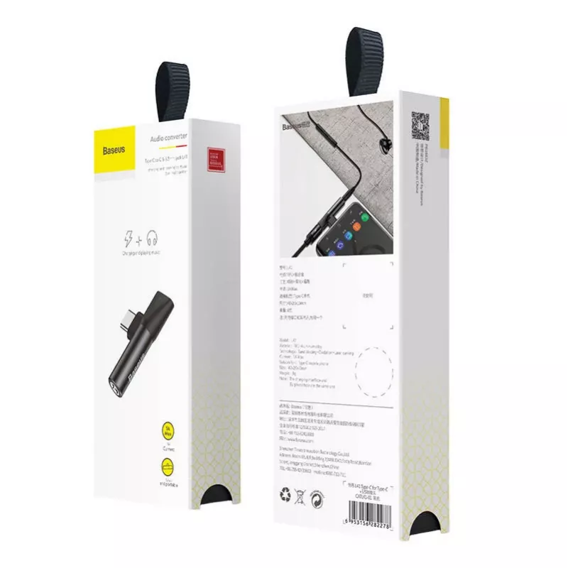 Baseus garso adapteris USB-C į Mini Jack 3,5 mm + USB-C (juodas)