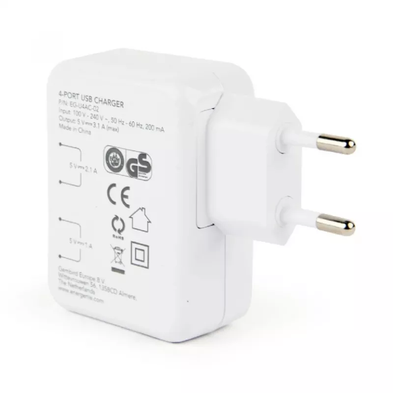 USB įkroviklis universalus baltas 4 prievadai EG-U4AC-02 Gembird