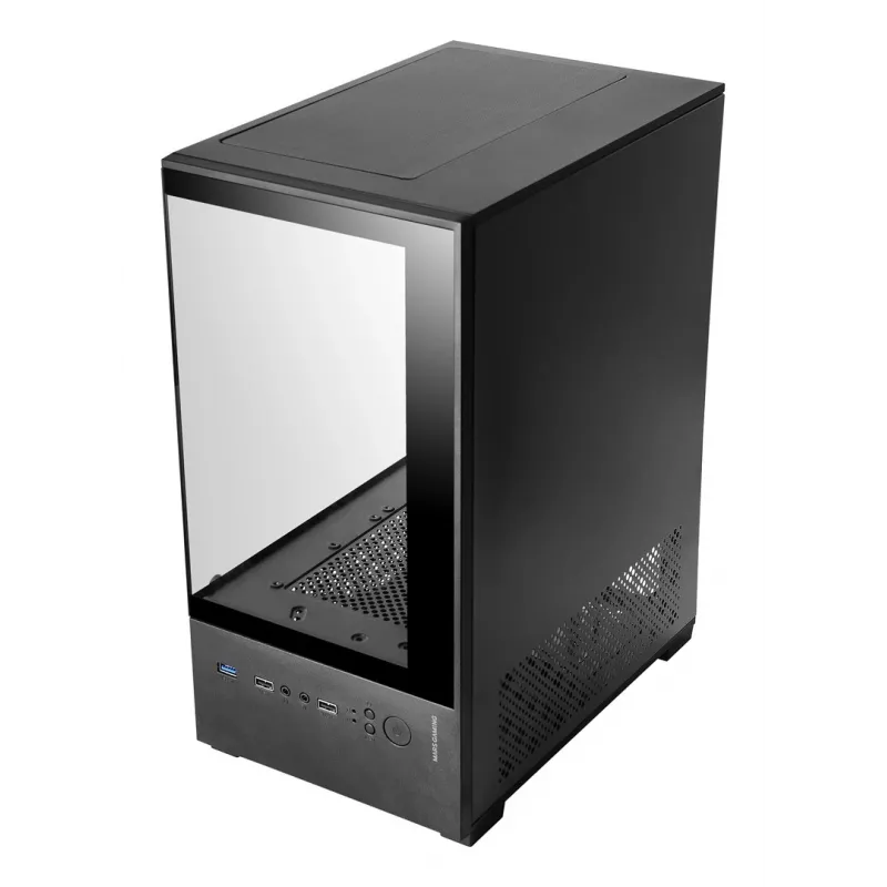 Mini Tower PC korpusas TACENS Mars Gaming MC-SE2 — Mini-ITX / Micro-ATX, juodas, šoninis langas, maitinimo blokas apačioje, palaiko 2x2,5 colio + 1x3,5 colio diskus