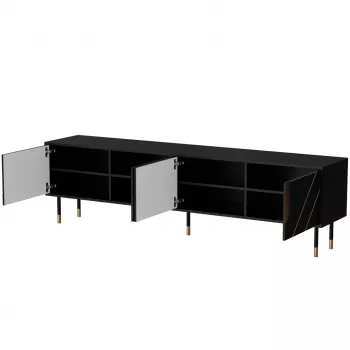 TV spintelė Cama 4D MOUNTAIN 2040×400×550 mm juoda + auksinė medžio drožlių plokštės viršus