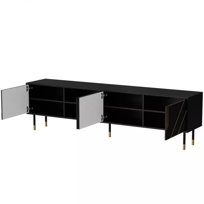 TV spintelė Cama 4D MOUNTAIN 2040×400×550 mm juoda + auksinė medžio drožlių plokštės viršus
